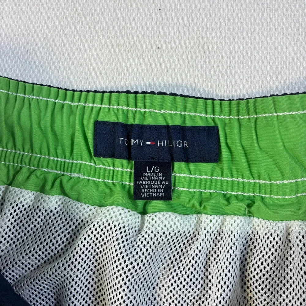Tommy Hilfiger‎ Mens Large Navy Blue Board Shorts Swim Trunks Striped Mesh Liner
